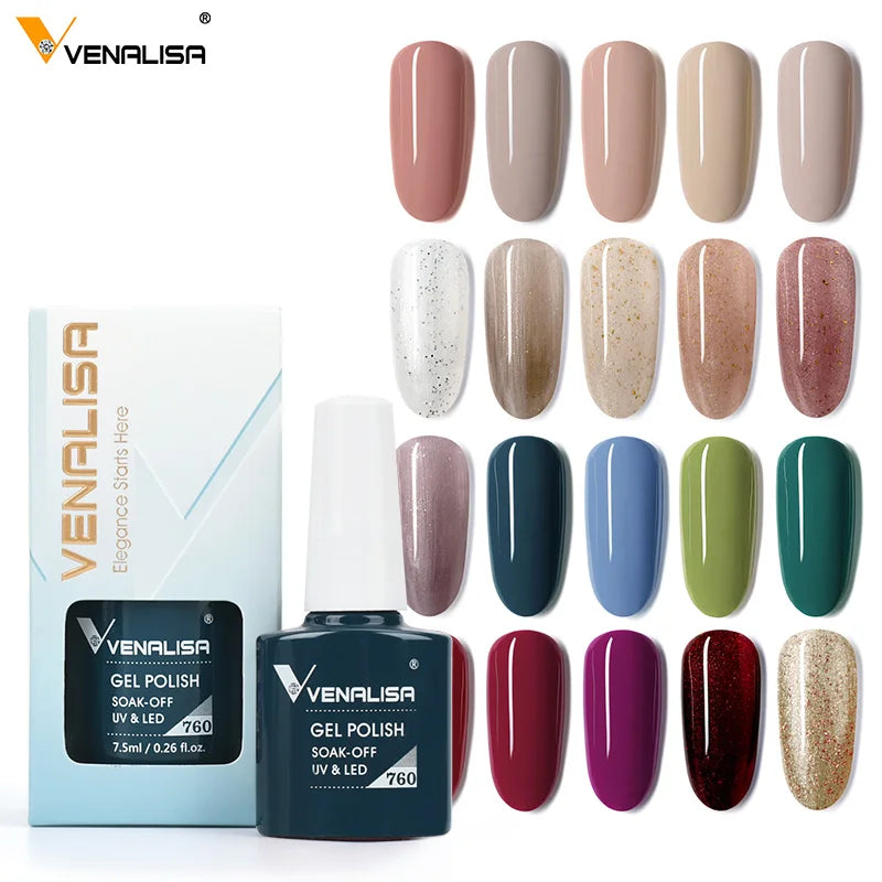 VENALISA Nail Gel Polish Semi Permanent Gellack Nail Art Salon 120 Color Glitter 7.5ml Soak off Organic UV LED Nail Gel Varnish