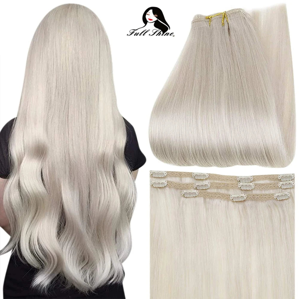 Full Shine 50 Grams Clip in Hair Extensions Human Hair Ombre Color 3Pcs Human Hair Clip in Extensions for Women