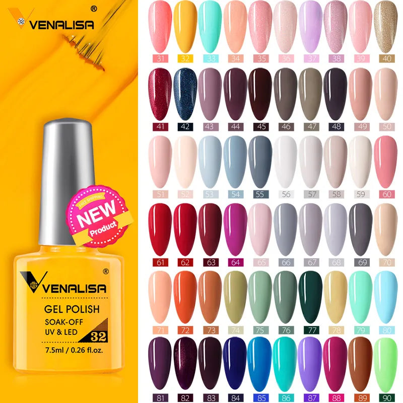 VENALISA Nail Gel Polish Semi Permanent Gellack Nail Art Salon 120 Color Glitter 7.5ml Soak off Organic UV LED Nail Gel Varnish