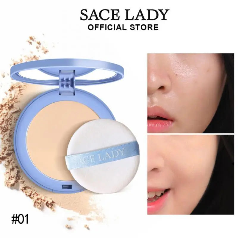 SACE LADY Silky Smooth Pressed Powder Fully Cover Concealer Soft Mist Natural Lasting Makeup Powder Durable Waterproof Cosmetics