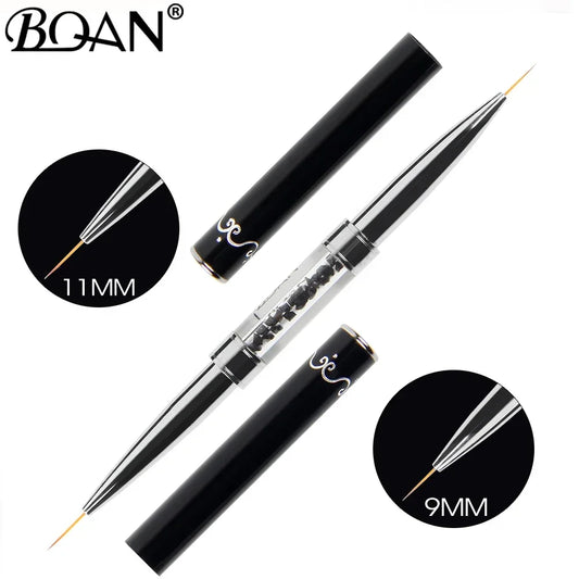 BQAN Black Double Head Crystal Handle 9mm&11mm Drawing Brush Liner Brush Painting Pen Gel Polish Crystal Nail Art Manicure Tools