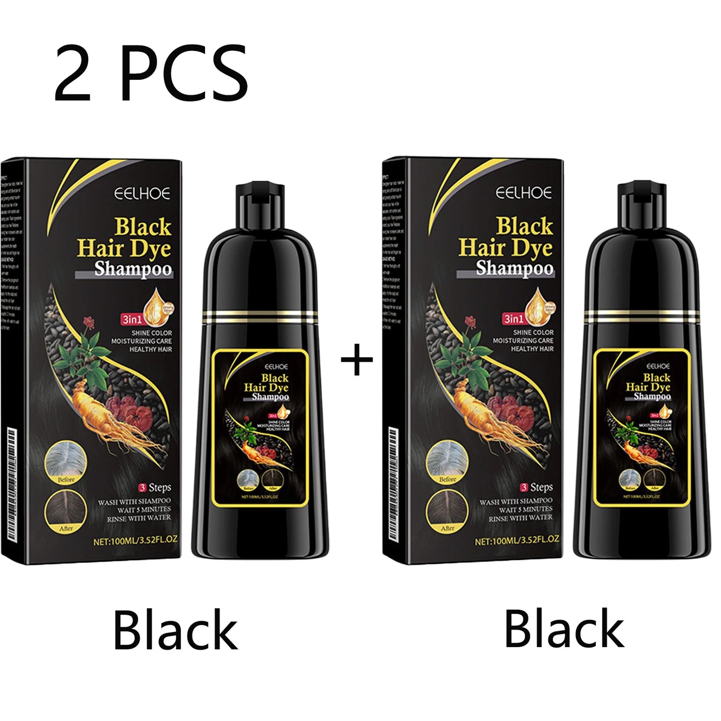 100ml Black Color Hair Dyeing Shampoo 3-in-1 Natural Herbal Instant Coloring Shiny Hair Dye Shampoo Cleaning Nourishing Hair