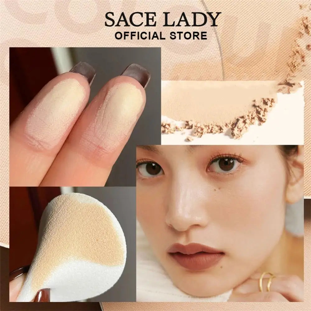 SACE LADY Silky Smooth Pressed Powder Fully Cover Concealer Soft Mist Natural Lasting Makeup Powder Durable Waterproof Cosmetics