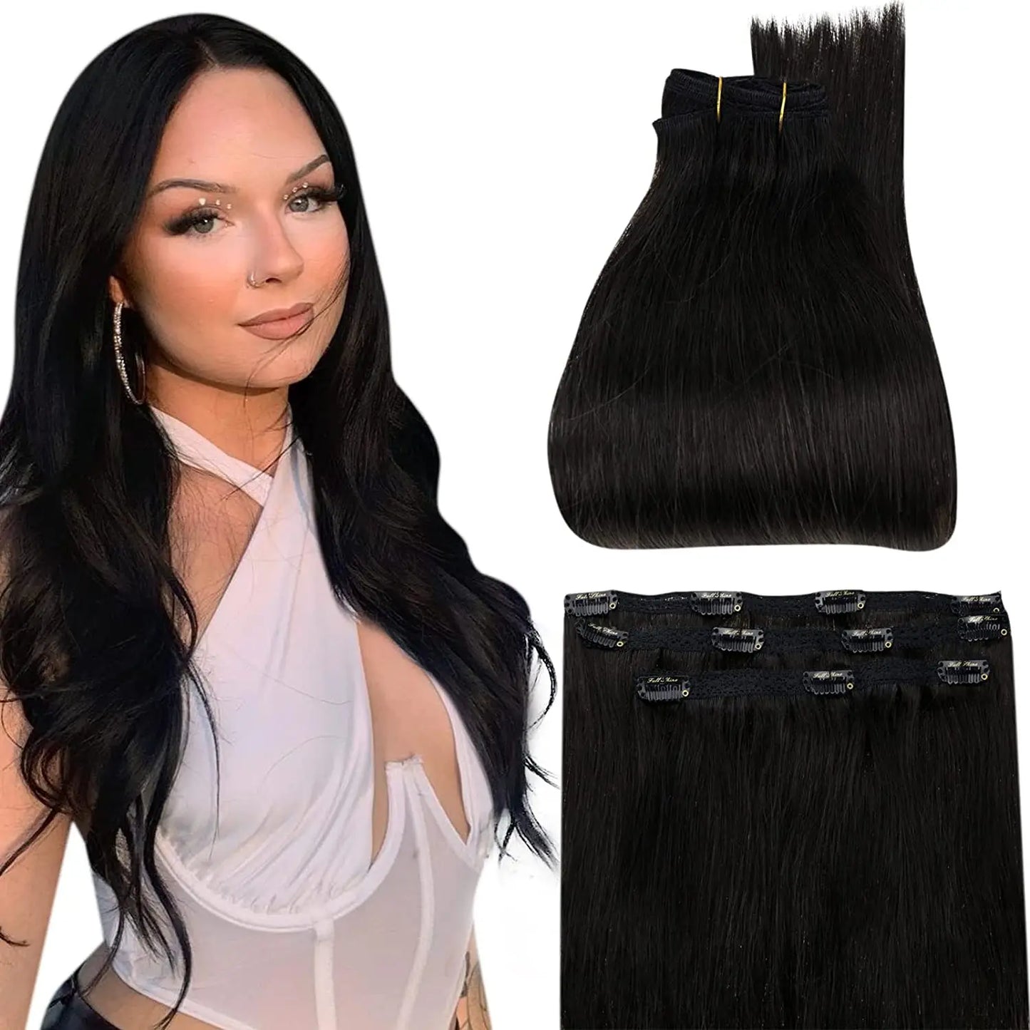 Full Shine 50 Grams Clip in Hair Extensions Human Hair Ombre Color 3Pcs Human Hair Clip in Extensions for Women