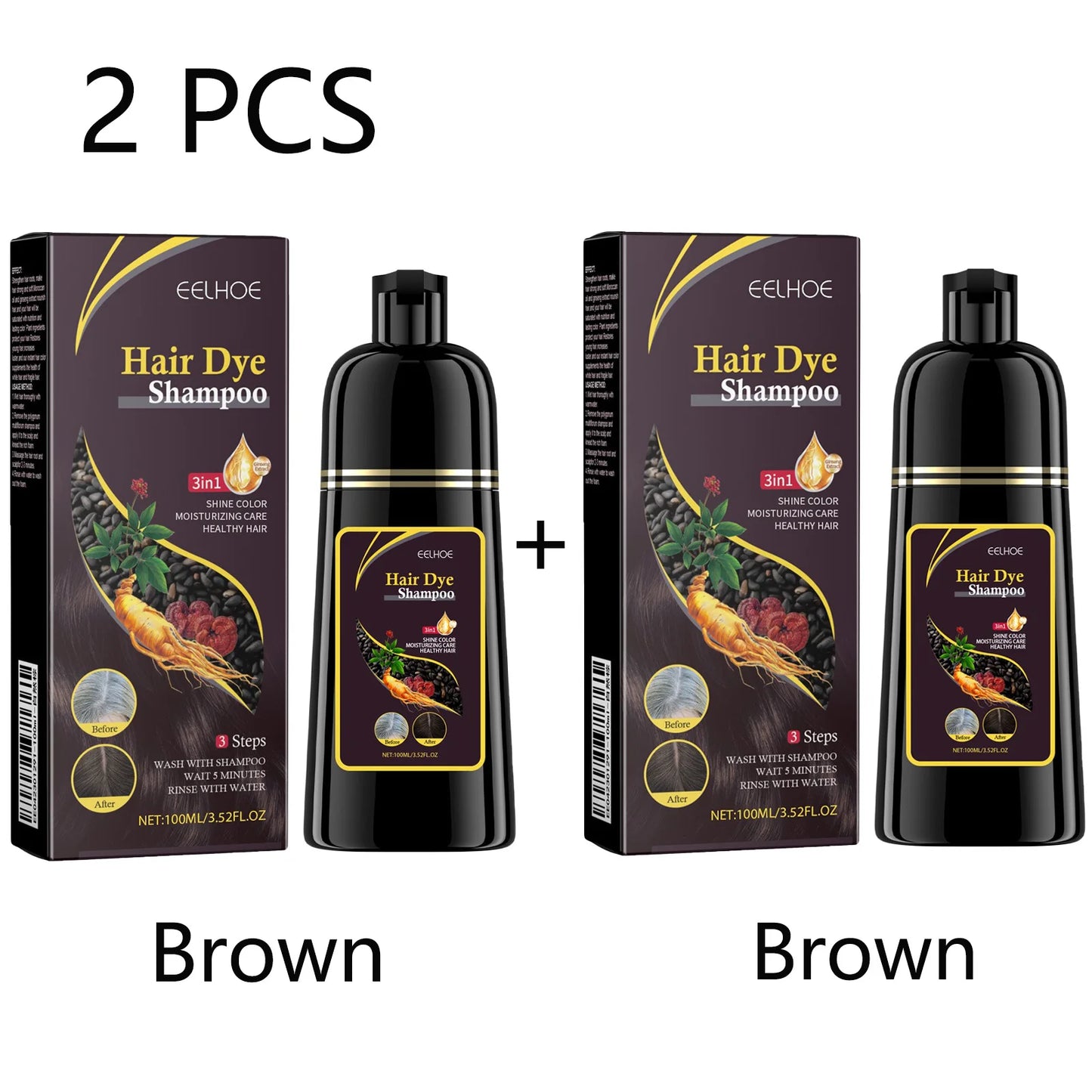 100ml Black Color Hair Dyeing Shampoo 3-in-1 Natural Herbal Instant Coloring Shiny Hair Dye Shampoo Cleaning Nourishing Hair