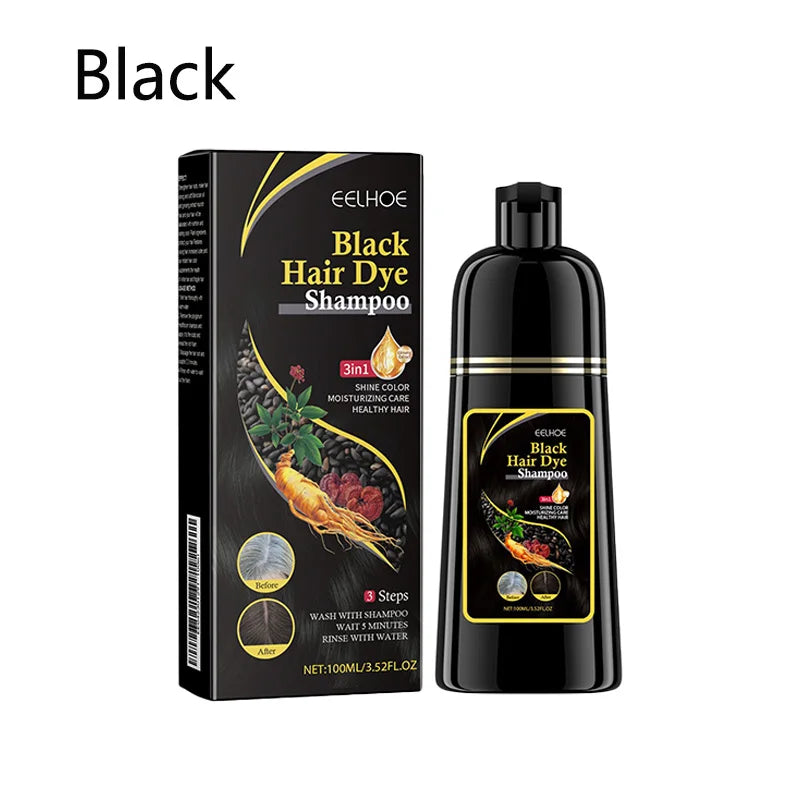 100ml Black Color Hair Dyeing Shampoo 3-in-1 Natural Herbal Instant Coloring Shiny Hair Dye Shampoo Cleaning Nourishing Hair