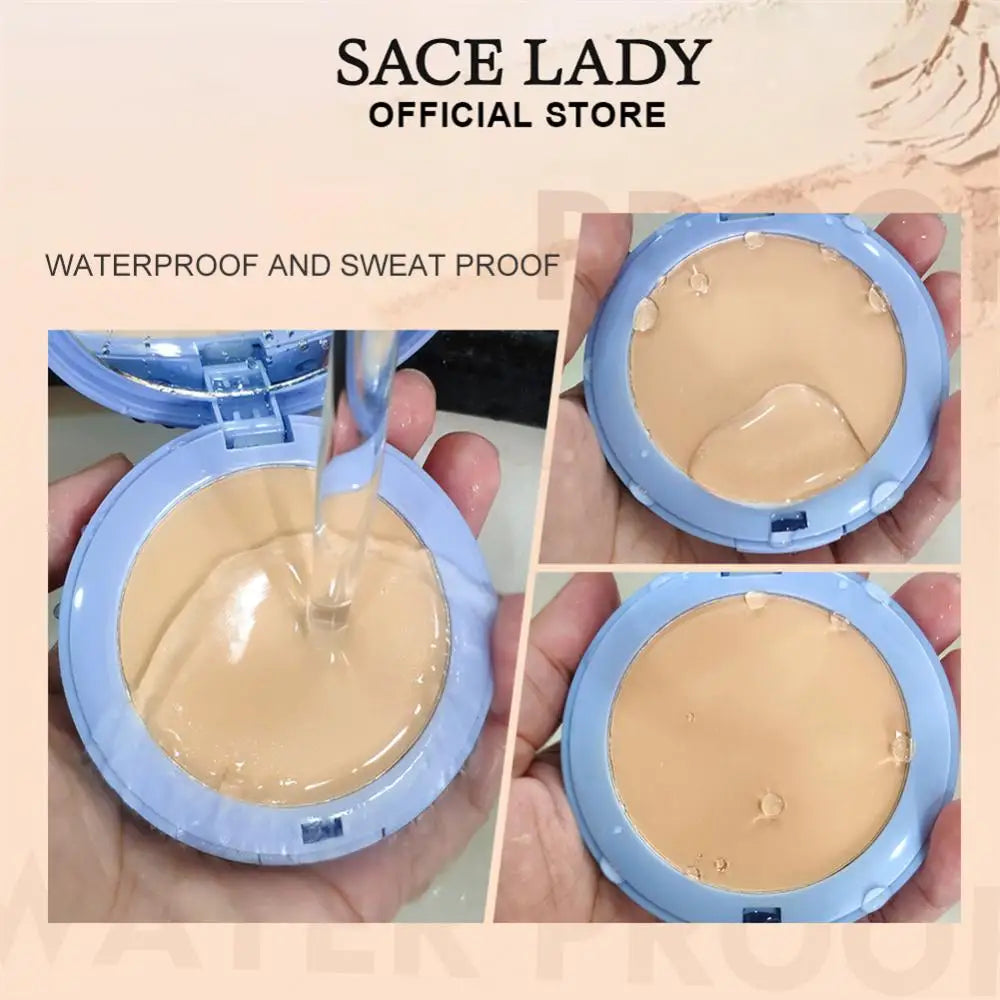 SACE LADY Silky Smooth Pressed Powder Fully Cover Concealer Soft Mist Natural Lasting Makeup Powder Durable Waterproof Cosmetics