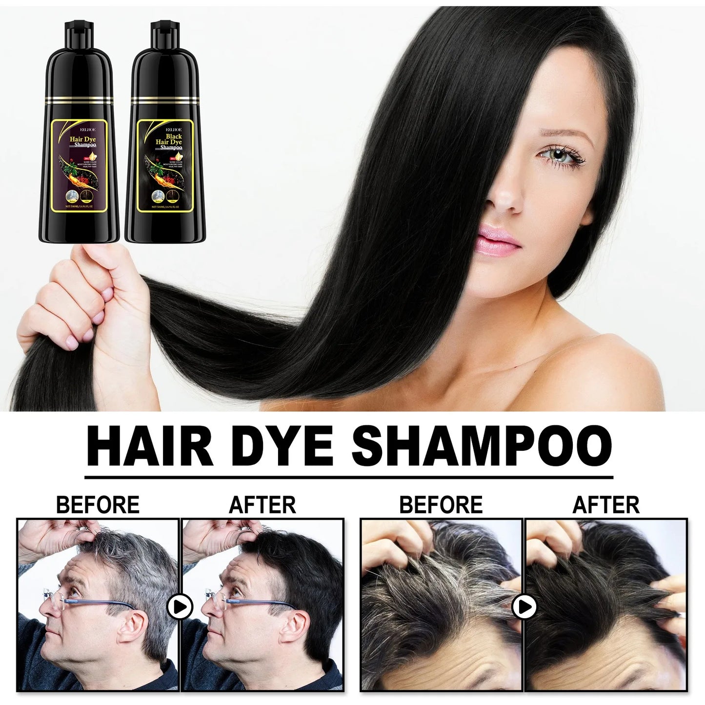 100ml Black Color Hair Dyeing Shampoo 3-in-1 Natural Herbal Instant Coloring Shiny Hair Dye Shampoo Cleaning Nourishing Hair