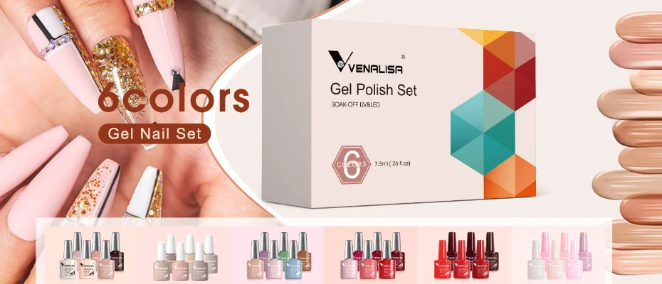 VENALISA Nail Gel Polish Semi Permanent Gellack Nail Art Salon 120 Color Glitter 7.5ml Soak off Organic UV LED Nail Gel Varnish