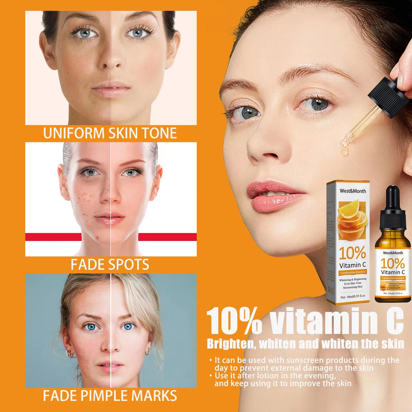 Vitamin C Serum For Face Hyaluronic Acid Lighten Age Black Spots Sunburn Anti-oxidation Wrinkle Remove Shrink Pore Skin Care