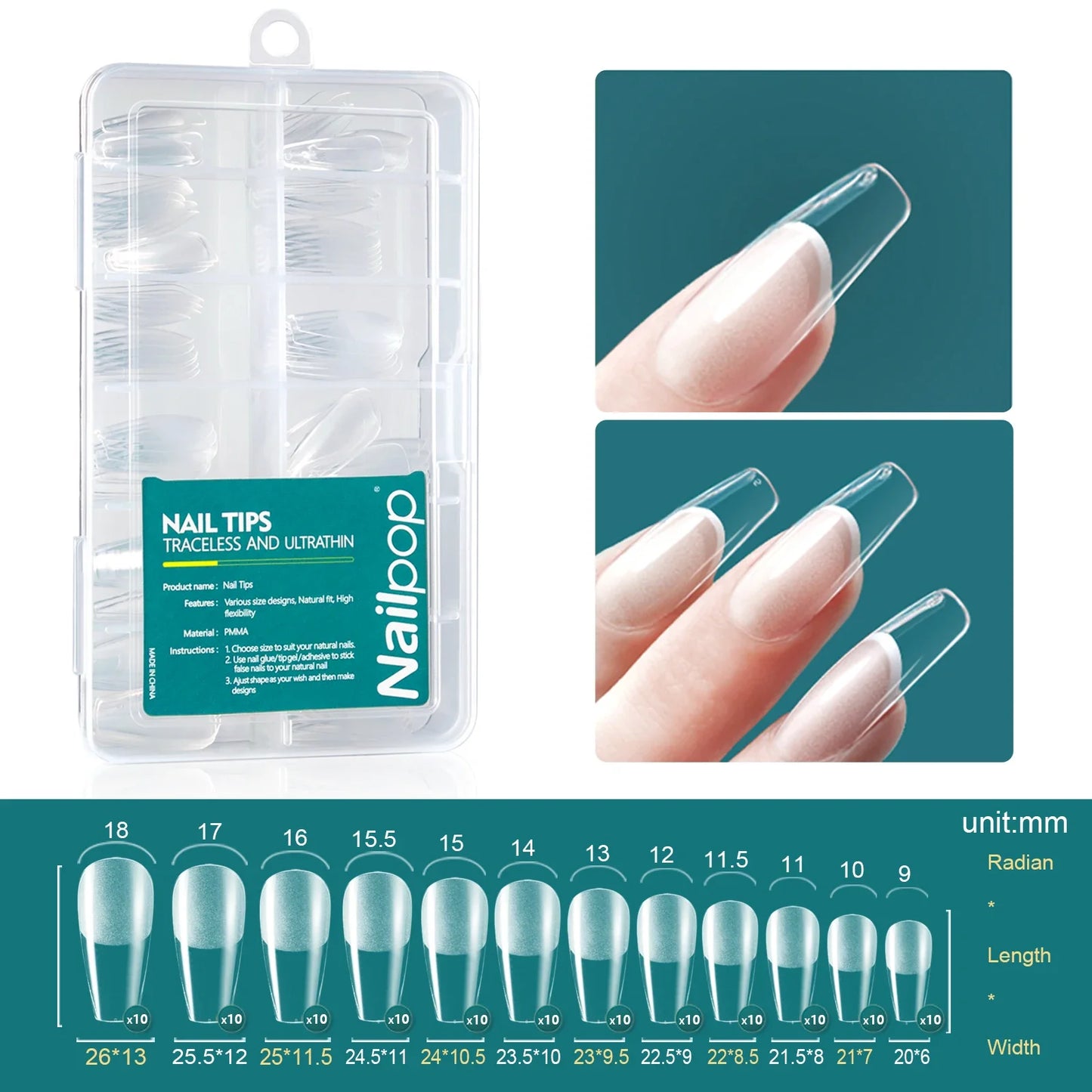 Nailpop 120pcs/box Gel X Nail Tips Medium Short Shape Almond/Square/Soft Gel Nail Tips False Nails Soak Off Easy Nail Extensions