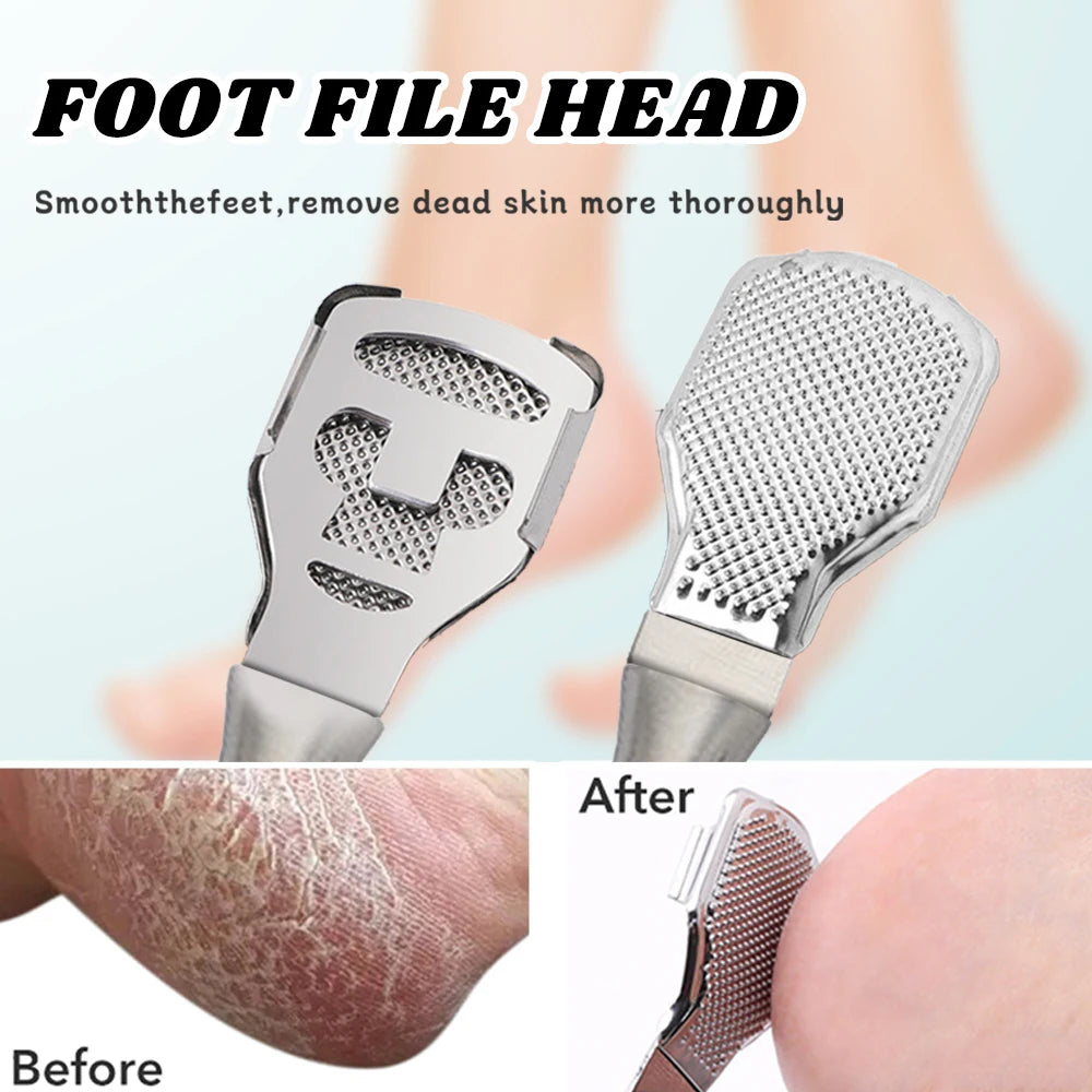 1Set Foot Razor Callus Remover Heel Hard Skin Corn Shaver Stainless Steel File Wood Grain Handle 10Pcs Blade Pedicure Tools Kit