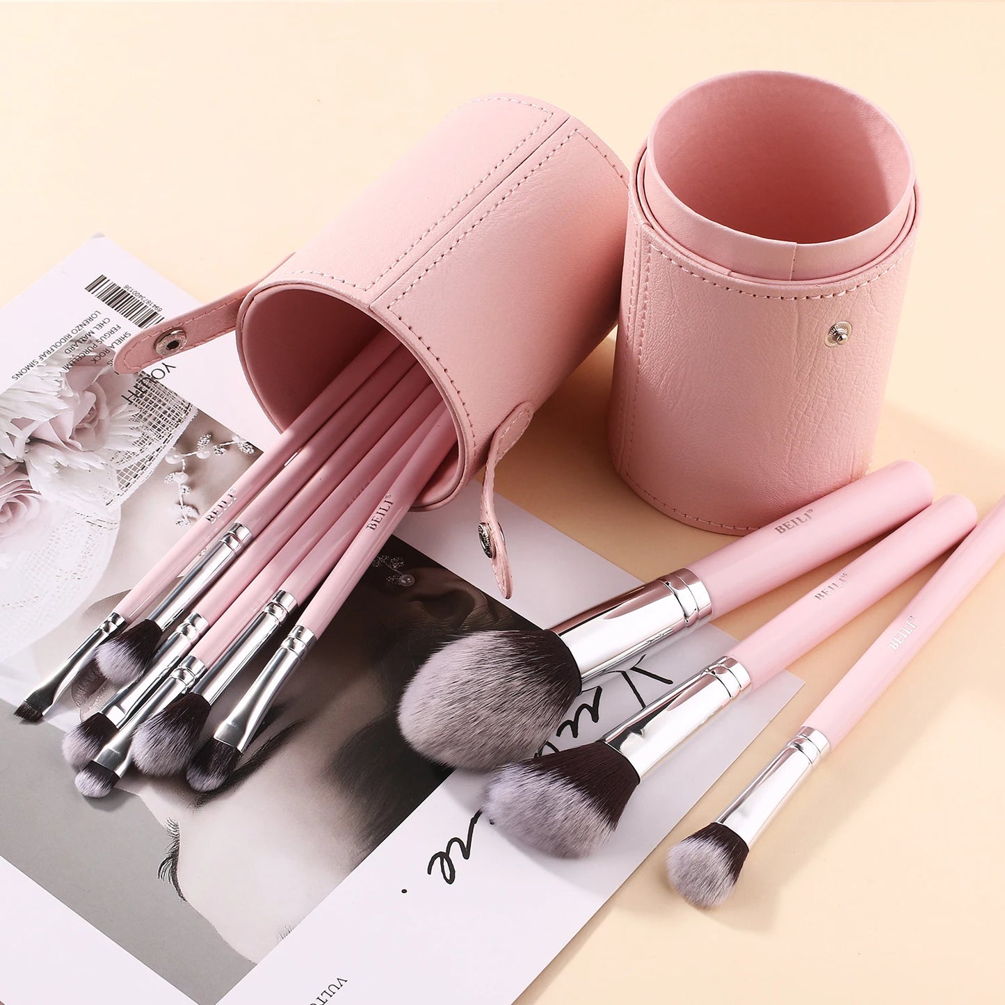 BEILI Makeup Brush Cylinder Brushes Storage Holder Organizer Travel Case for Cosmetic Tools PU Leather Big 1pcs