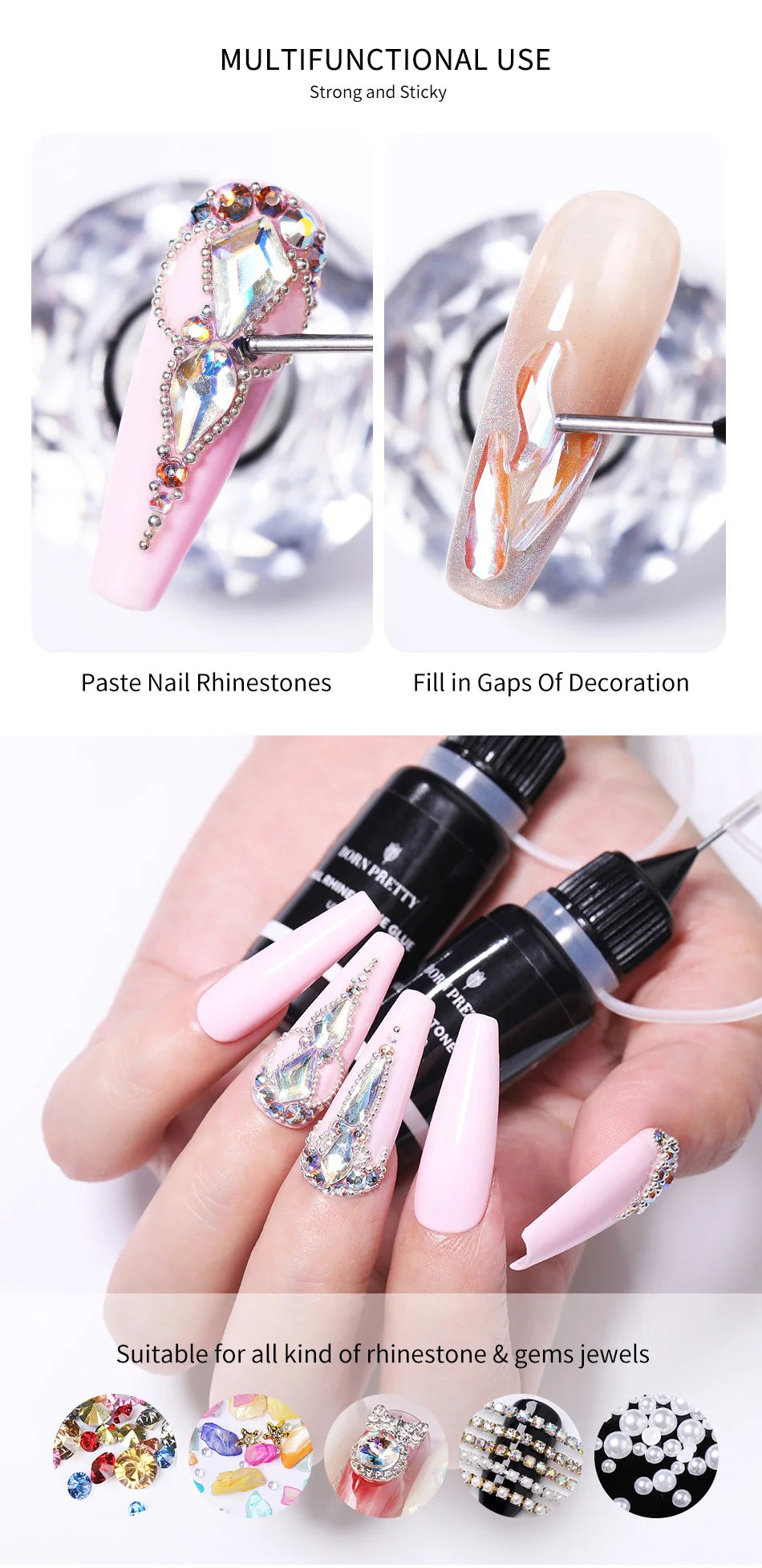 BORN PRETTY 10g Nail Rhinestone Adhesive Glue For Stick The Drill Tranparent Nail Glue Soak Off UV LED Nail Art Gel Varnish