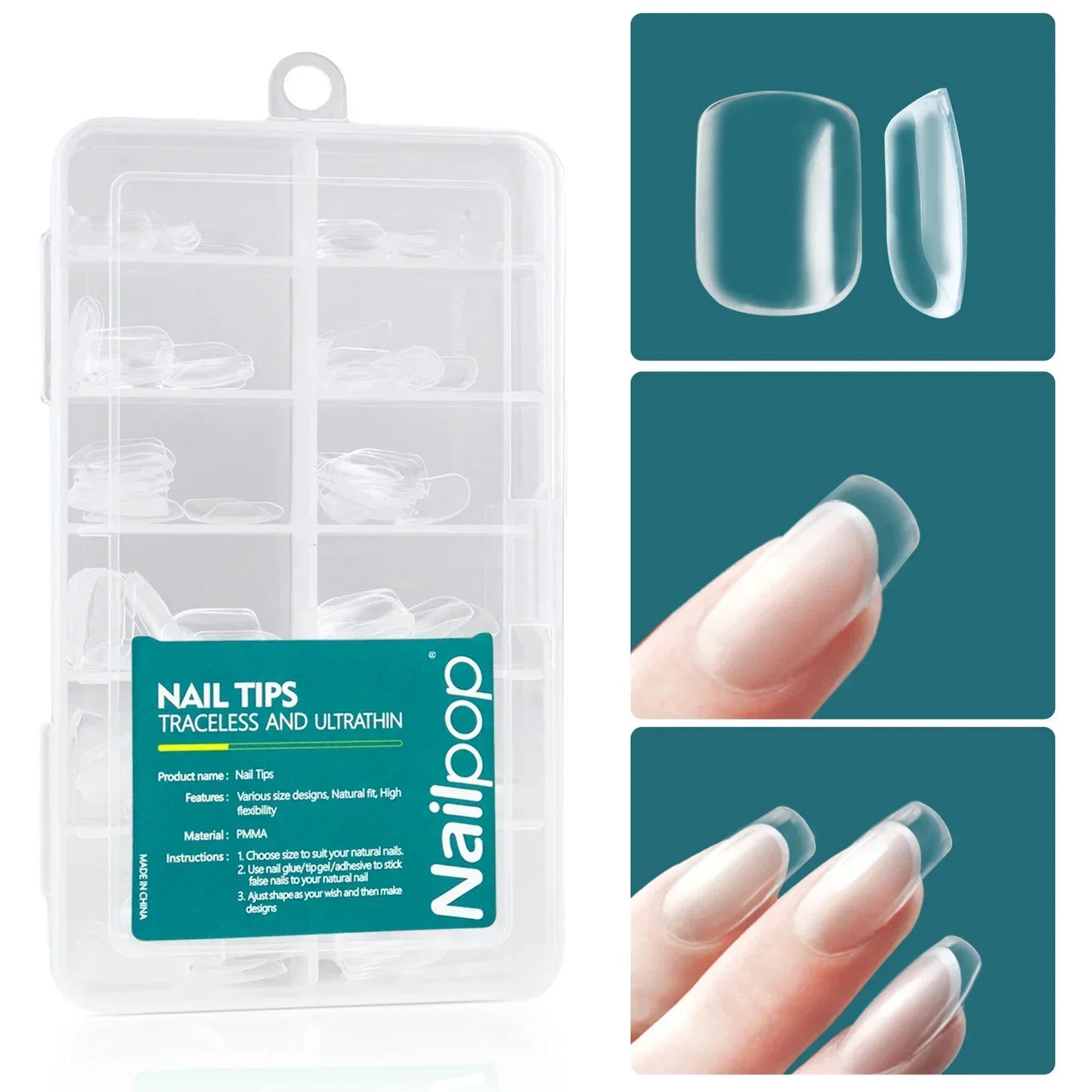 Nailpop 120pcs/box Gel X Nail Tips Medium Short Shape Almond/Square/Soft Gel Nail Tips False Nails Soak Off Easy Nail Extensions